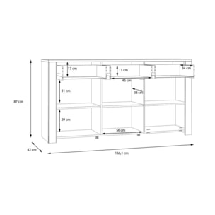 Buffet salon moderne bois gris 3 tiroirs 3 portes L166 cm - ST MALO