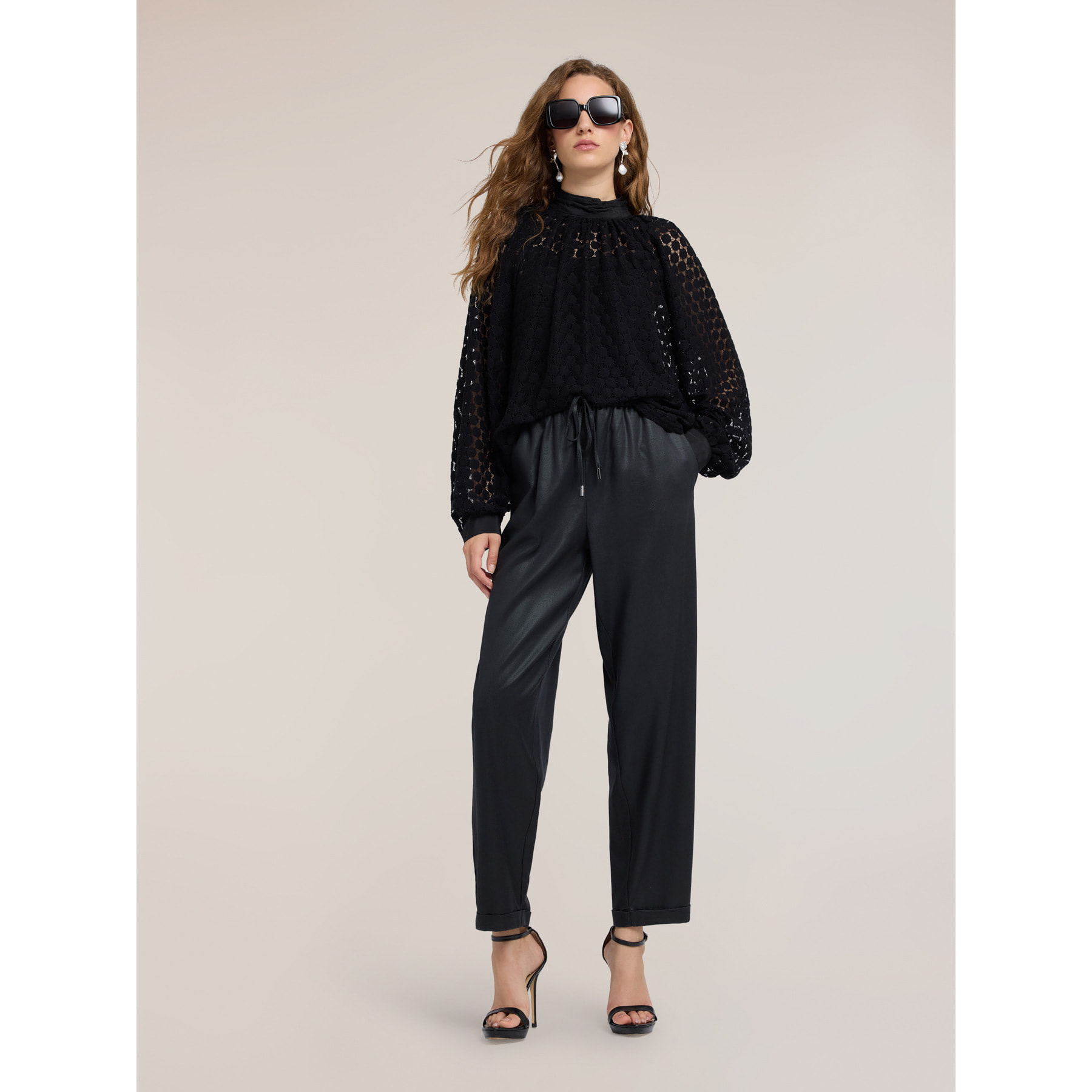 Motivi - Blusa de encaje con cuello alto - Negro