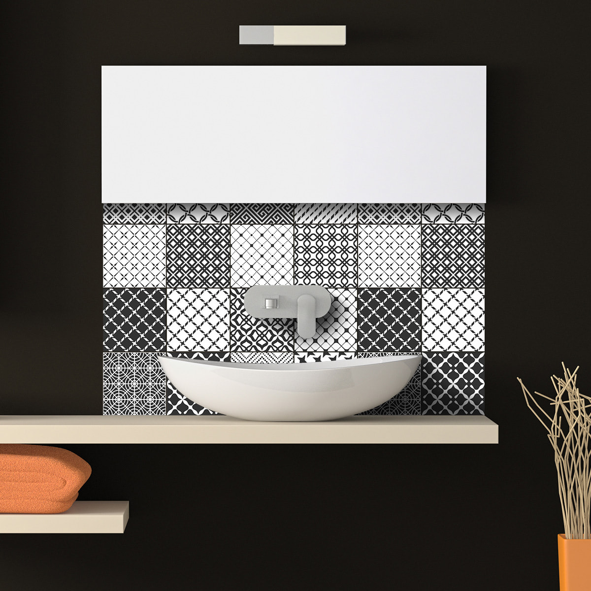 Stickers muraux - Sticker Mural Carrelage adhésif Cuisine Salle de Bain - 24 STICKERS CARRELAGES ETHNIQUE MAKUSANO