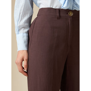 Oltre - Pantaloni wide leg misto lino - Marrone