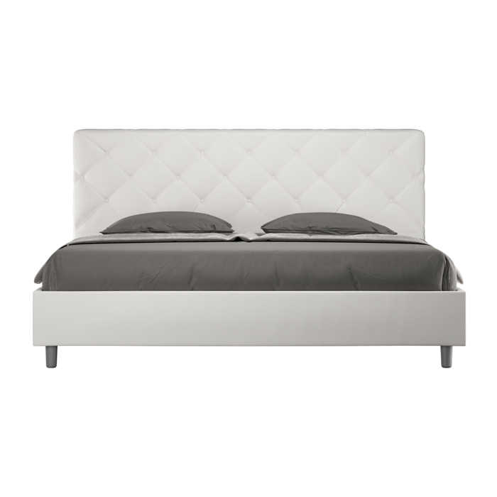 Lit king size sans sommier rembourré 200x200 similicuir blanc Priya