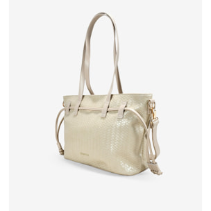 Bolso tote beige con trenzado y cremallera