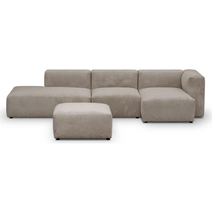 Canapé d'angle à droite modulable 5 places en velours côtelé + pouf - MODULO