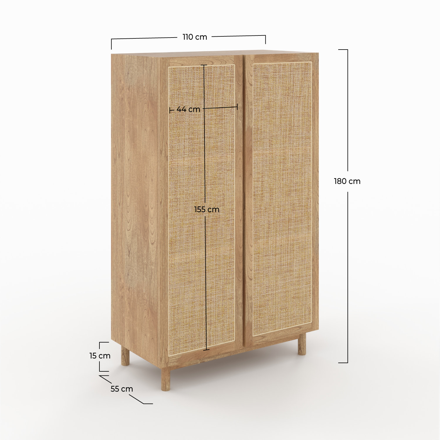 Armoire en bois massif de mindi et rotin - Delya