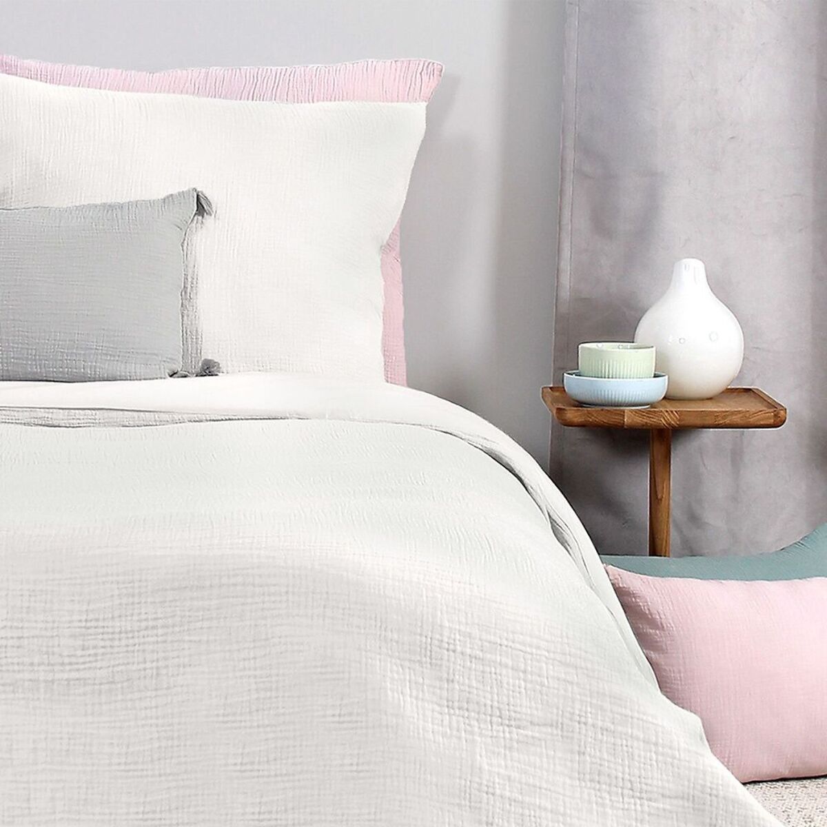 Parure housse de couette gaze de coton blanc