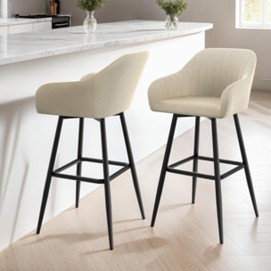 Tabourets de bar Ariana velours crème pieds métal - lot de 2