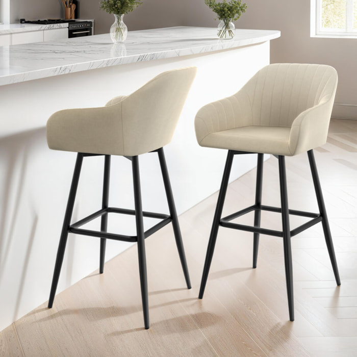 Tabourets de bar Ariana velours crème pieds métal - lot de 2