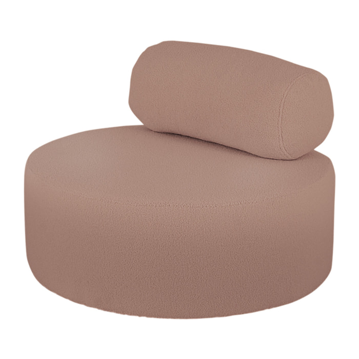 Sillón de bouclé redonda color rosa de 91x71cm Alto: 71 Largo: 91 Ancho: 91