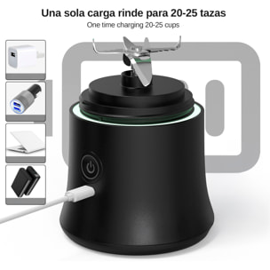 Batidora portátil A9 de 600 ml con 6 cuchillas de acero inoxidable y luz LED multicolor. Con batería recargable de 4000mAh, perfecta para preparar bebidas en cualquier lugar.