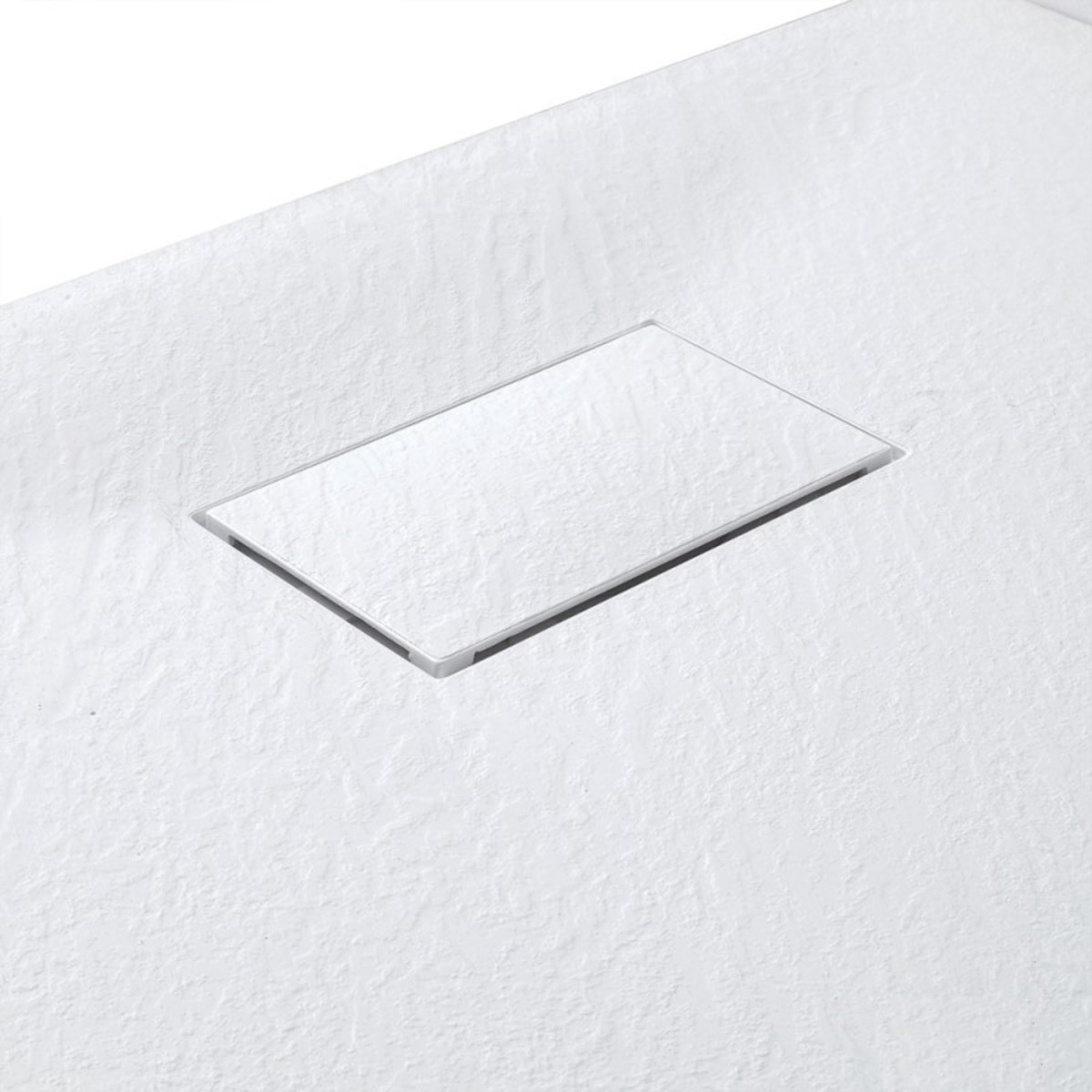 Piatto Doccia Spessore 2.6 Cm Resina SMC Effetto Pietra Stone Ardesia Antiscivolo Riducibile Filopavimento Con Griglia Di Copertura Bianco 100x100 Cm