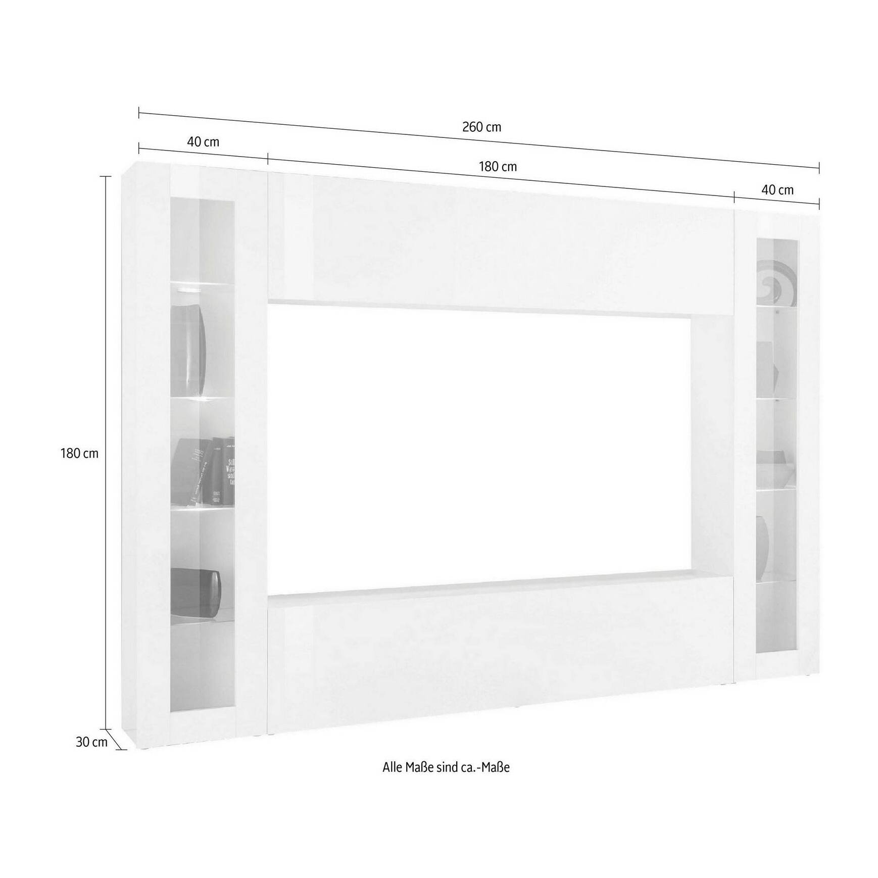 Parete attrezzata Giuliano, Set salotto porta TV a 4 ante, Mobile soggiorno multiuso con vetrina e luce LED, 100% Made in Italy, cm 260x30h180, Antracite