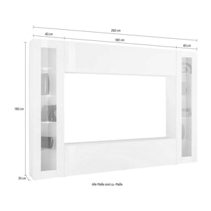 Parete attrezzata Giuliano, Set salotto porta TV a 4 ante, Mobile soggiorno multiuso con vetrina e luce LED, 100% Made in Italy, cm 260x30h180, Antracite