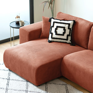 JAMBI Canapé d'angle modulable 3 places en velours côtelé terracotta