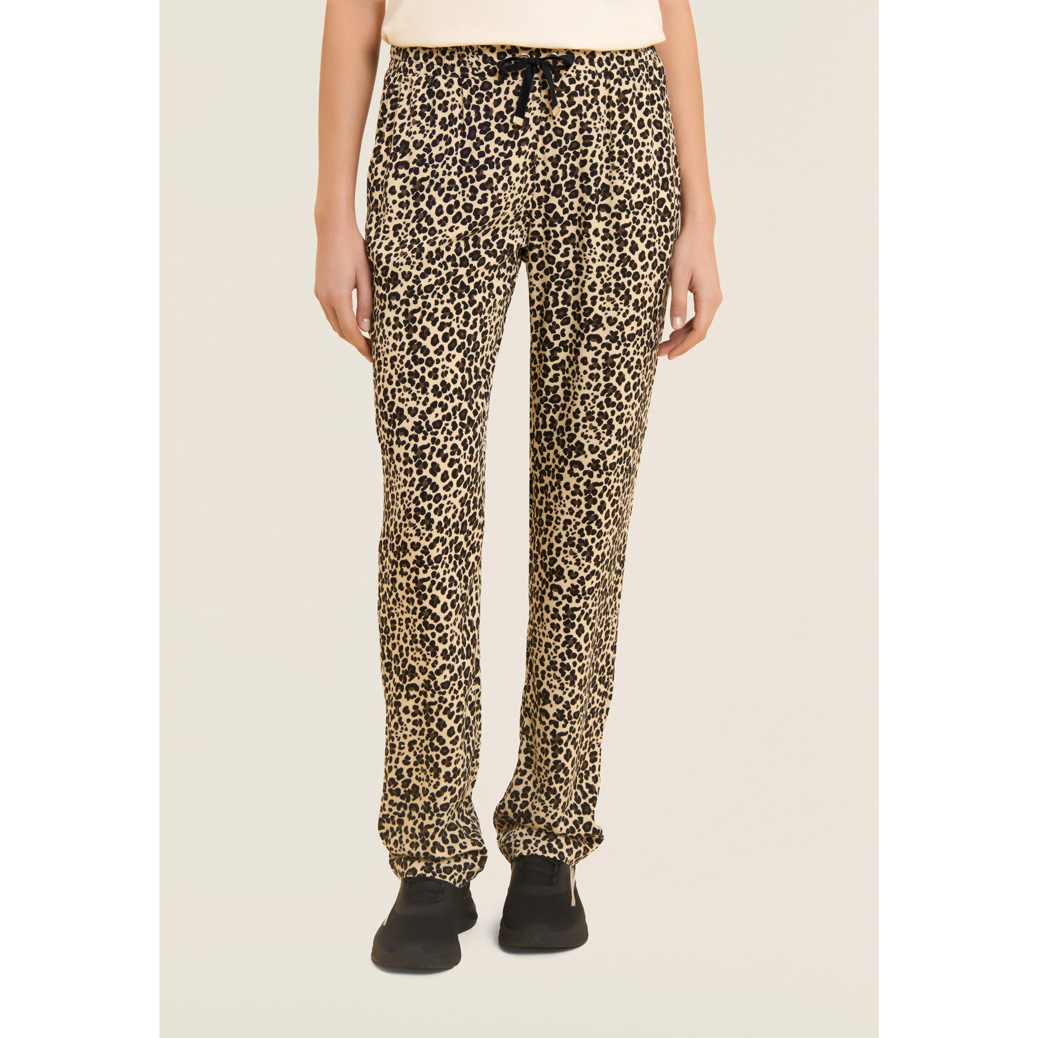 Pantaloni straight leg in viscosa stampa animalier