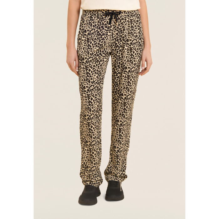 Pantaloni straight leg in viscosa stampa animalier