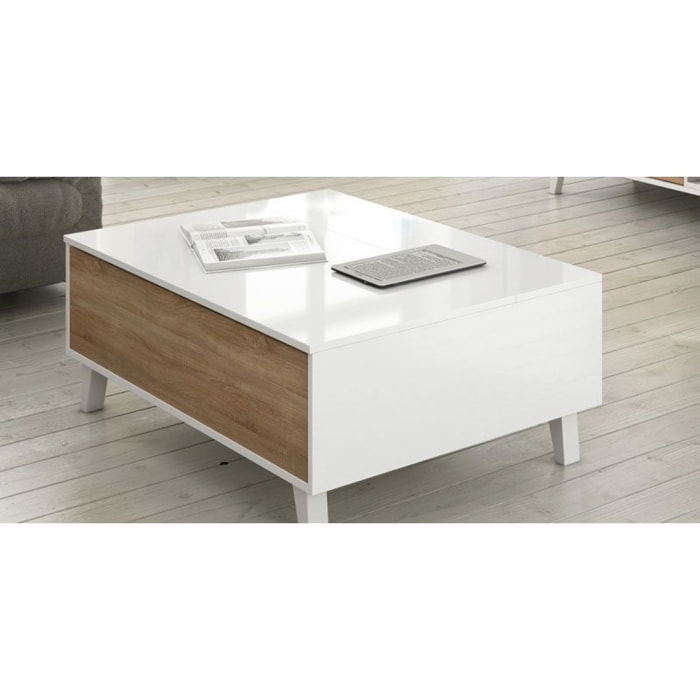 Mesa de centro elevable Zaiken Plus Blanco - Roble Canadian