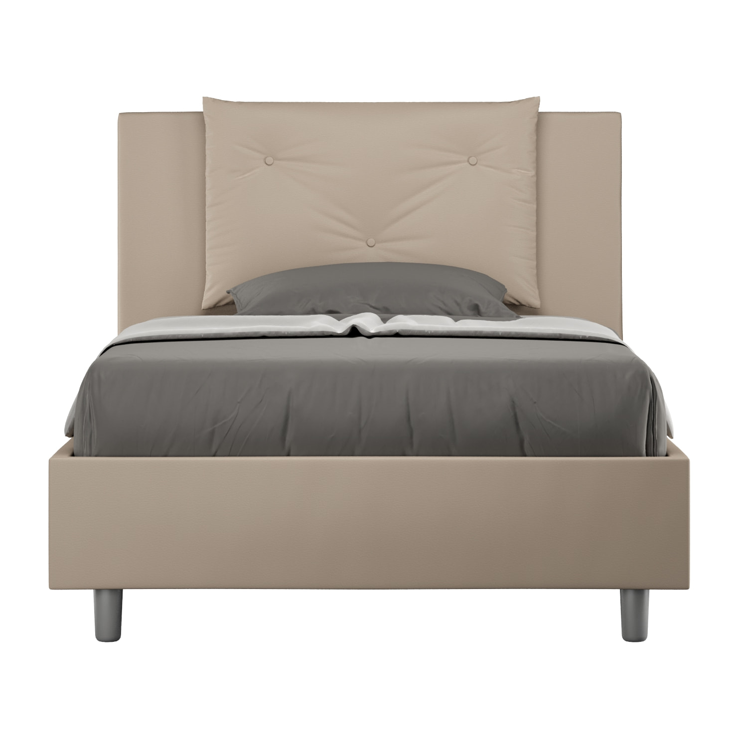 Cama sin somier acolchada 120x210 cuero sintético gris paloma Appia