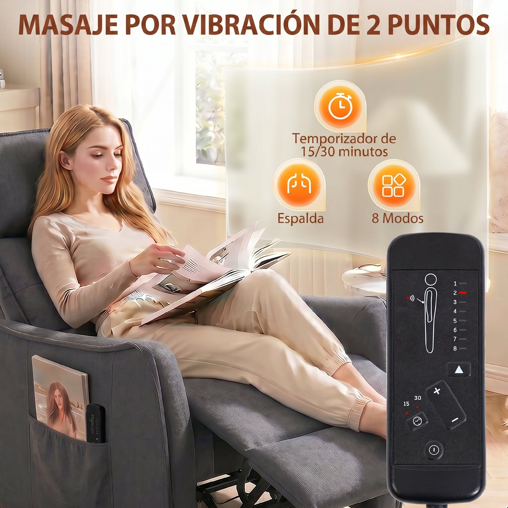 Sillón de Masaje, Sillón Relax Reclinable 160° con Mando a Distancia, Reposapiés, 2 Zonas de Masaje, Asiento de Muelles, Bolsillos, Tapizado en Lino Transpirable para Salón, 69x93x104 cm, Gris