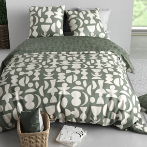 Parure housse de couette imprimé 100% coton - lune - blanc