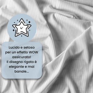 PARURE COPRIPIUMINO SATIN STRIPES, 100% Raso di Poliestere, Made in Italy, No Stiro - BIANCO