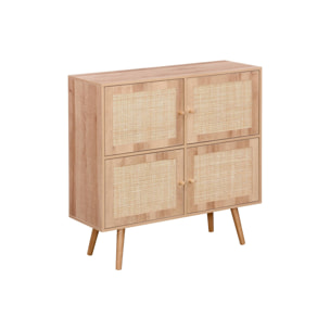 Commode enfant effet bois 4 portes en cannage