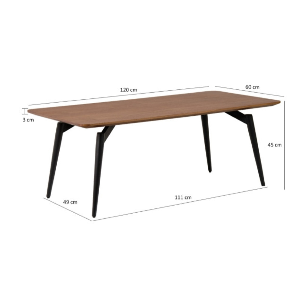 Table basse 120 cm plaquée en bois avec pieds en métal - NORWAY
