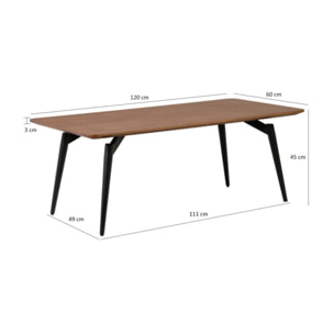 Table basse 120 cm plaquée en bois avec pieds en métal - NORWAY