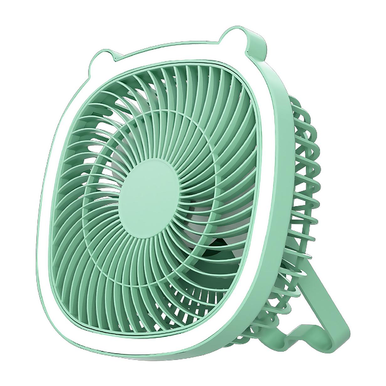 Ventilatore portatile da 5 W, con batteria ricaricabile, luce ambientale e 3 velocità.