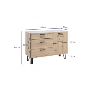 Commode 1 porte 3 tiroirs finition chêne - VITRUS