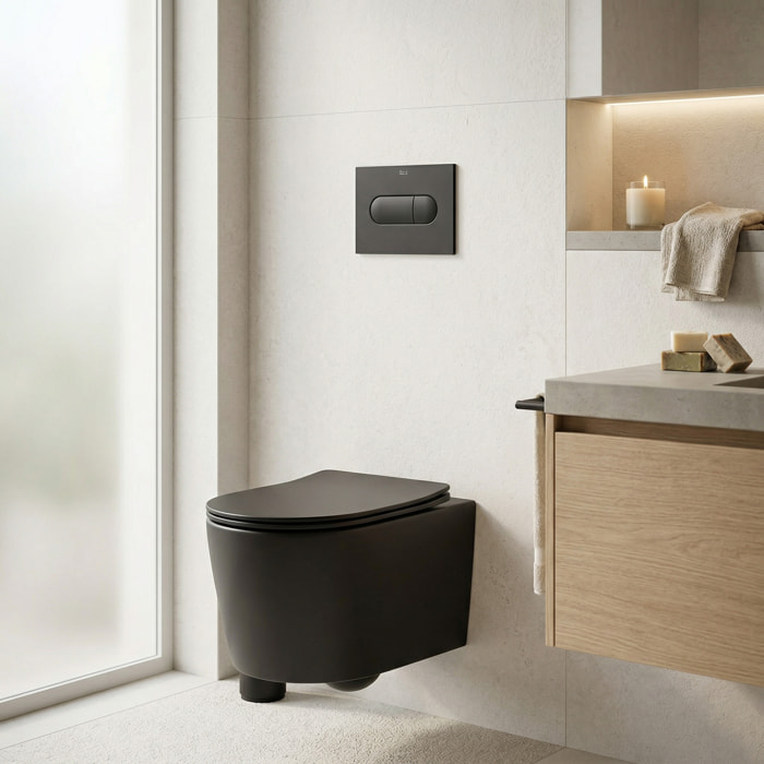 WC suspendu sans bride et fixations invisibles + abattant frein de chute, Noir mat (SATBRE010RREXPBKM)