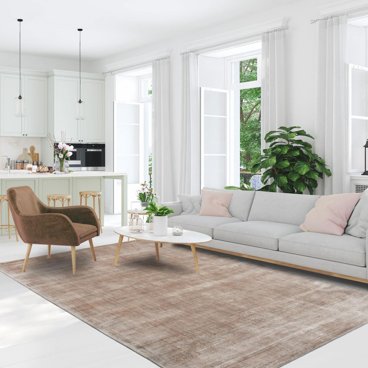 Tapis salon et chambre fait à la main en viscose motif uni JACU