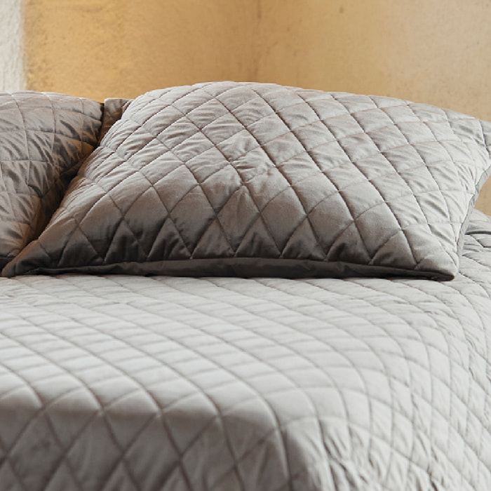 Couvre-Lit et Taies d'Oreiller en Velours Matelassé - Gris