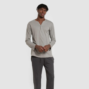 Pigiama lungo da uomo con bottoni, grigio-verde - blu navy