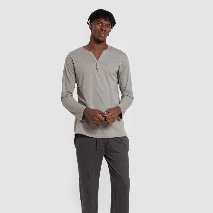 Pigiama lungo da uomo con bottoni, grigio-verde - blu navy