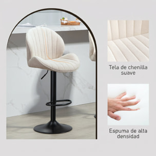 Juego de 2 Taburetes de Bar Giratorios, Taburetes Altos de Cocina con Altura Ajustable 62-83 cm, Sillas Altas de Cocina, Tapizada en Chenilla, Respaldo y Reposapiés, Marco de Acero, Beige
