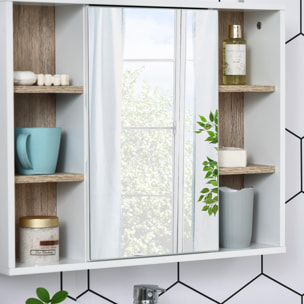 Miroir de salle de bain avec placard et étagères MDF panneaux particules blanc chêne clair