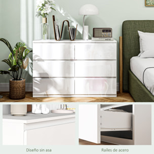 Cómoda con 6 Cajones Cómoda de Dormitorio Moderno con Diseño Anti-vuelco Cajonera para Salón Pasillo 112x34x75 cm Blanco Brillo
