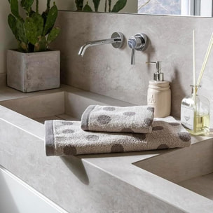 INTRECCI HOME Set Bagno Asciugamani Viso+Ospite, in Puro Cotone 450, Morbidezza Extra, Lavorazione Jacquard, Design a Pois, Elegante e Confortevole