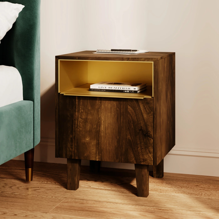 Table de chevet en bois et métal, 1 tiroir et 1 porte - Taiko