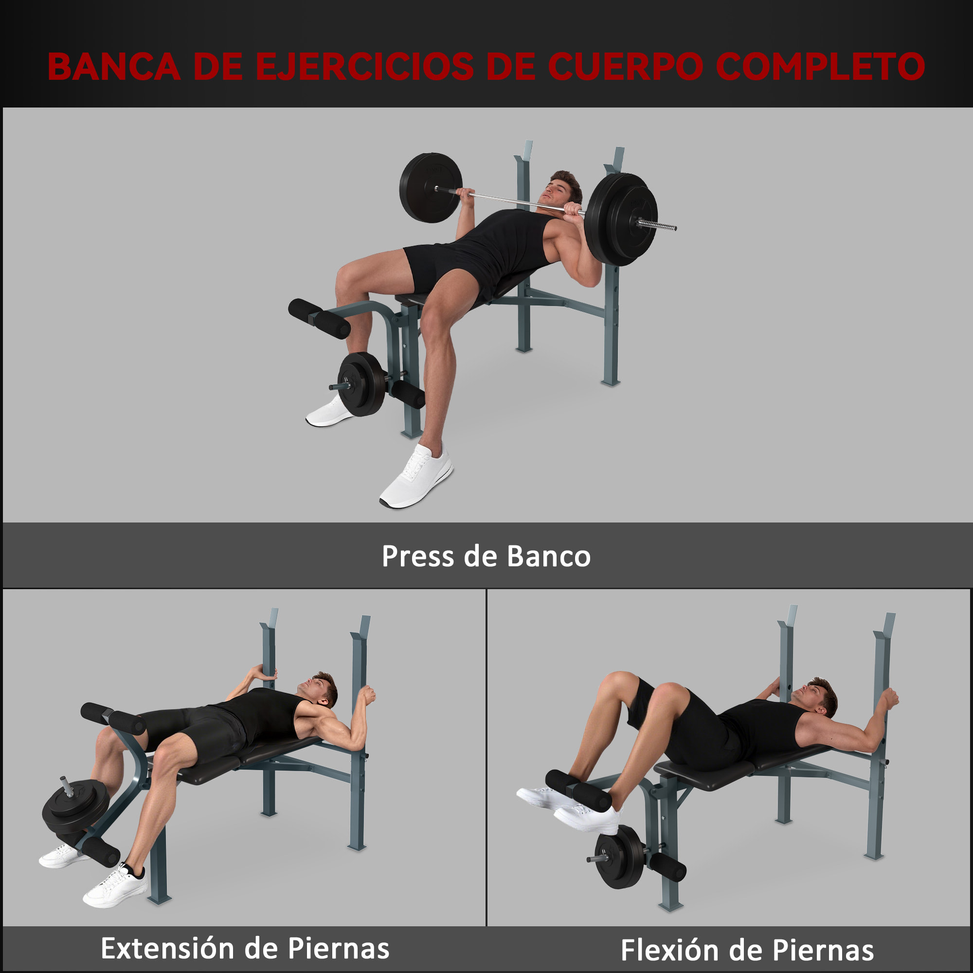 Banco de Pesas Altura Ajustable Banco de Musculación Multifuncional Máquina de Fitness Entrenar Completo con Respaldo Regulable Carga 300 kg 165x68x114 cm