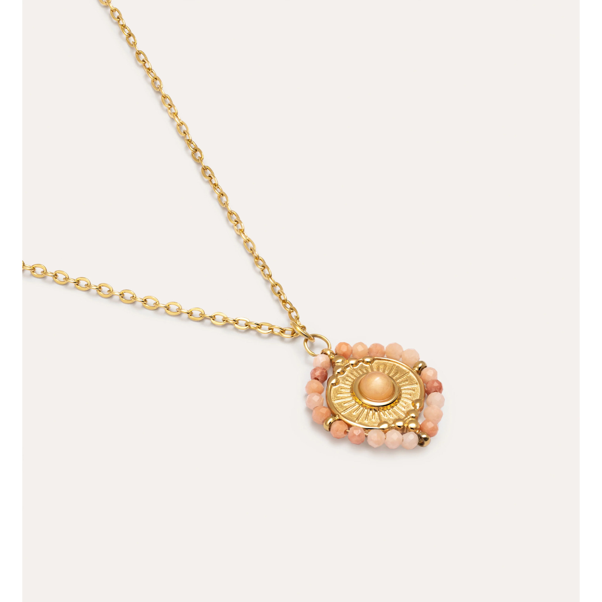 Collar Medallion Stones Rosa Acero Baño Oro