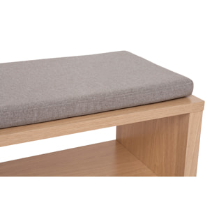 Banc d'entrée avec rangement finition bois clair chêne avec coussin banquette grège L100 cm GUMBY