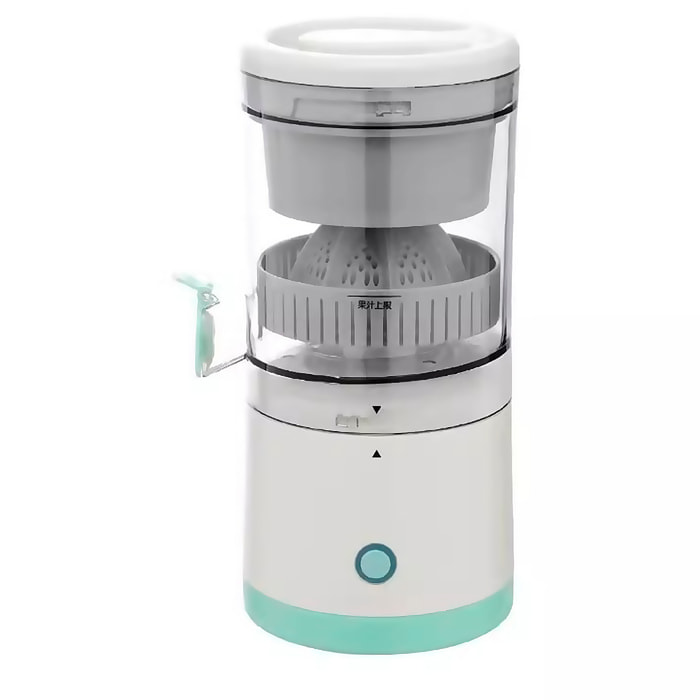 Exprimidor doméstico de naranjas recargable 7,4V / 45W con filtro de pulpa y una sola tecla de uso.