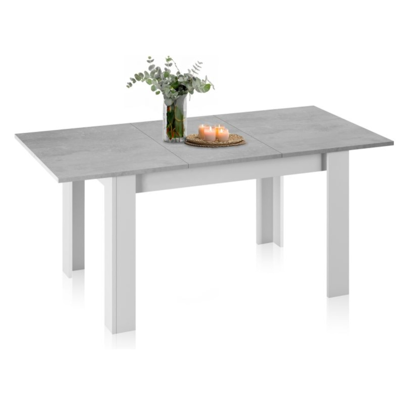 Mesa de comedor extensible Danna Blanco Artik (Blanco Mate) - Gris Cemento