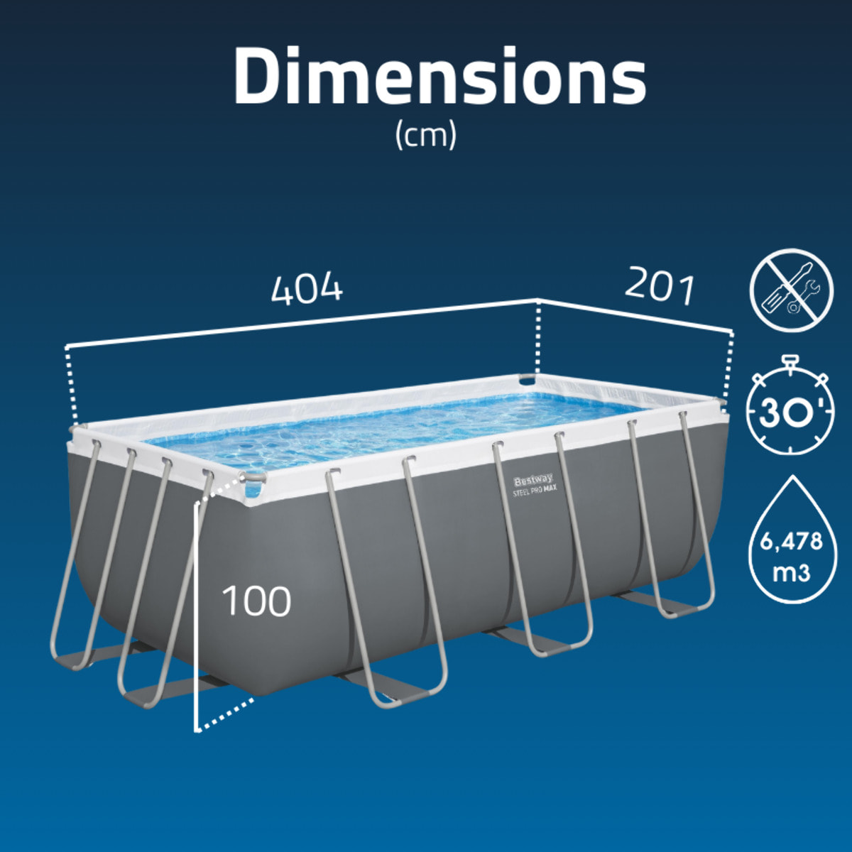 Bestway Piscine hors sol tubulaire rectangulaire Bestway Steel Pro Max 404 x 201 x 100 cm gris