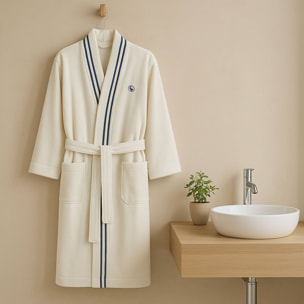 Albornoz color crudo 320gsm 100% algodón liso con logo bordado el ganso