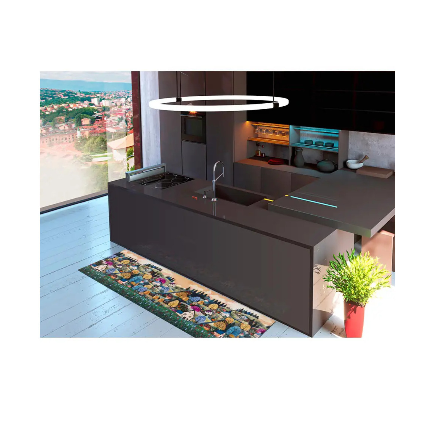 RICCI Alfombra lavable de cocina dibujos con paisaje multicolor, varias medidas disponibles.