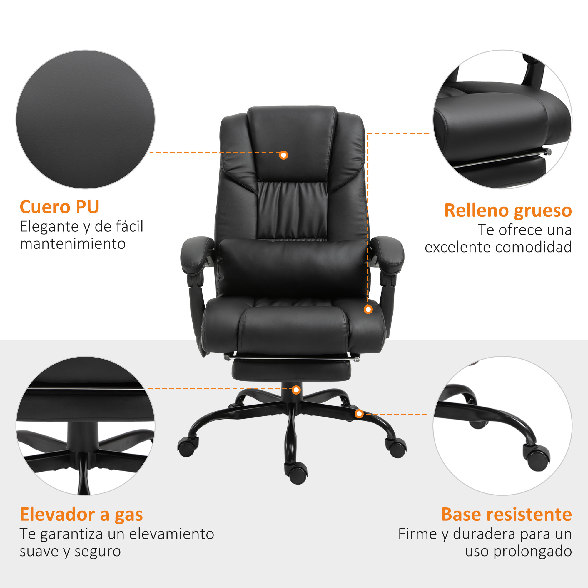 Silla de Oficina con Masaje de 6 Puntos Silla de Escritorio Giratoria con Respaldo Alto Reclinable Altura Ajustable Reposapiés y Mando a Distancia