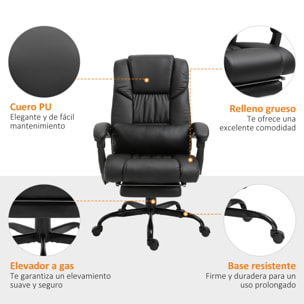 Silla de Oficina con Masaje de 6 Puntos Silla de Escritorio Giratoria con Respaldo Alto Reclinable Altura Ajustable Reposapiés y Mando a Distancia