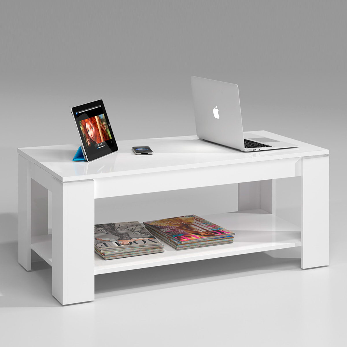 Mesa Centro Elevable 43x102x50cm Blanco Artik